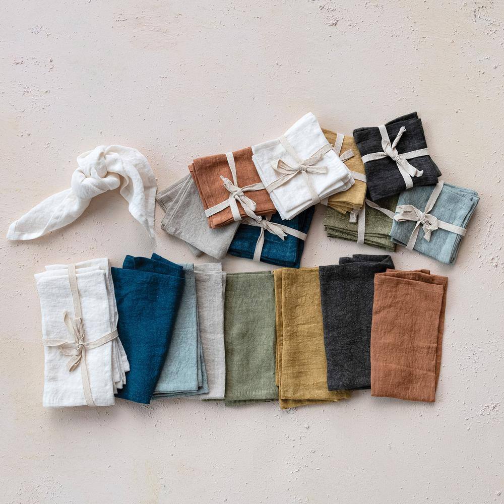 18 in. W x 0.25 in. H Brown Stonewashed Linen Dinner Napkins (Set of 4) - Hercitys