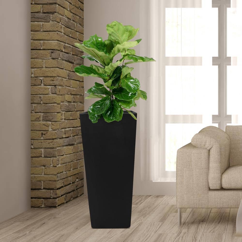 30 in. H Composite Tall Tapered Square Planter in Matte Black - Hercitys