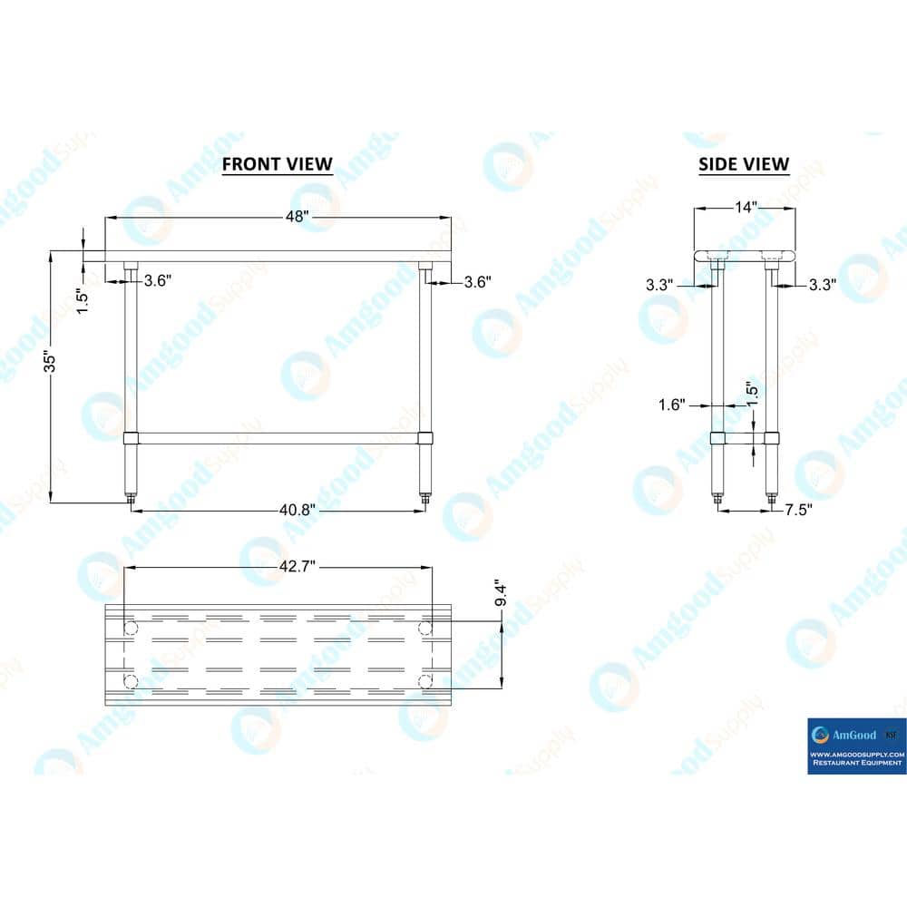 14 in. x 48 in. Stainless Steel Kitchen Utility Table with Adjustable Bottom Shelf - Hercitys