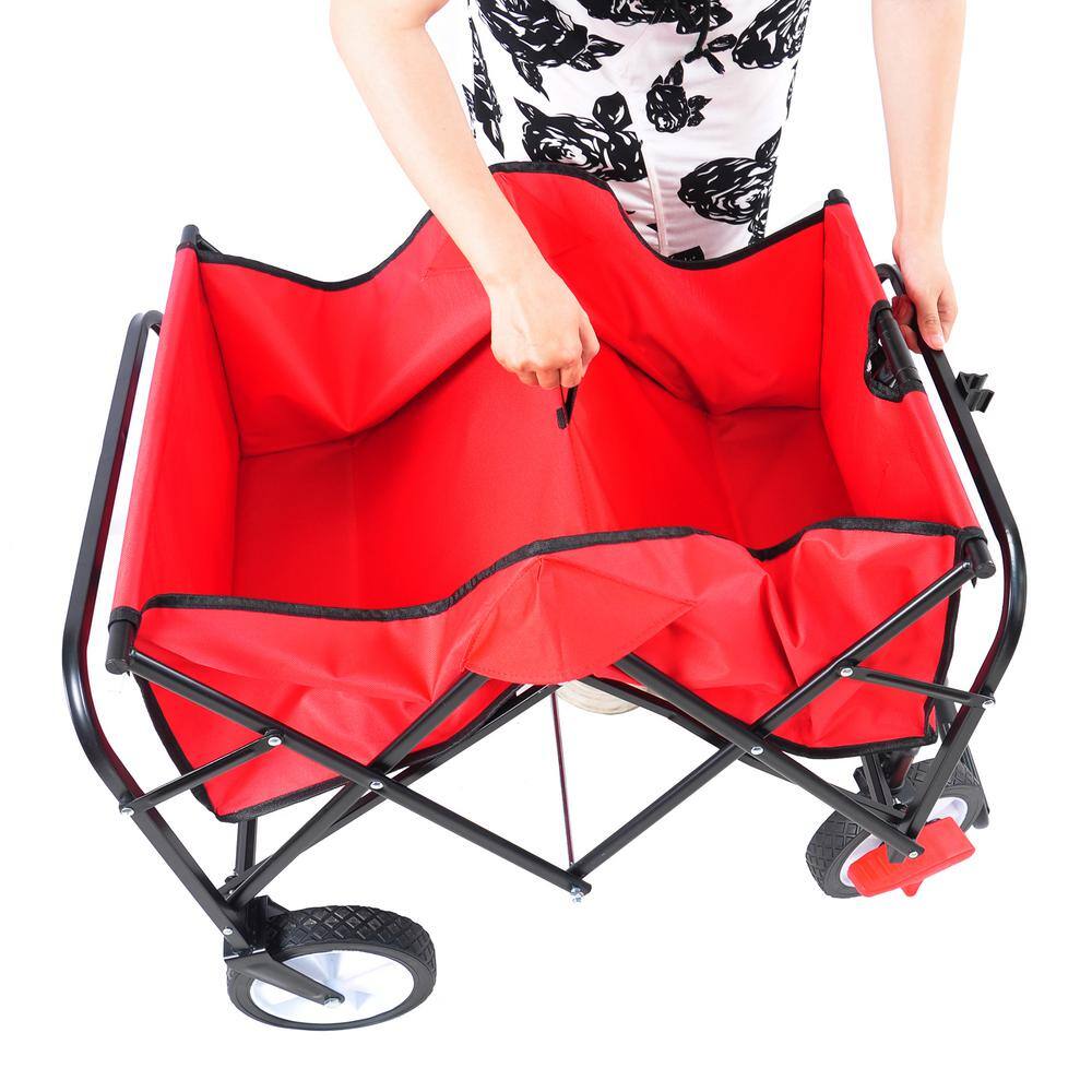 4.1 cu. ft. Red Metal Folding Garden Cart with Wheels Brakes. - Hercitys