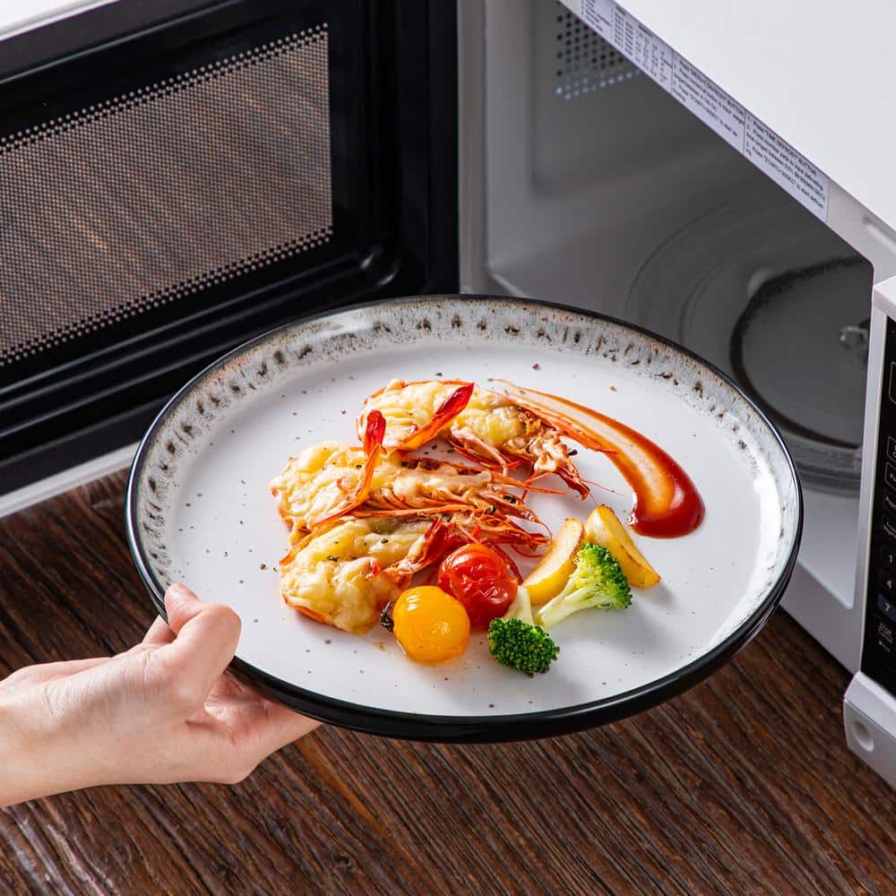 12-Piece White and Black Stoneware Dinnerware Set Bowls and Plates Set Service for 4 - Hercitys