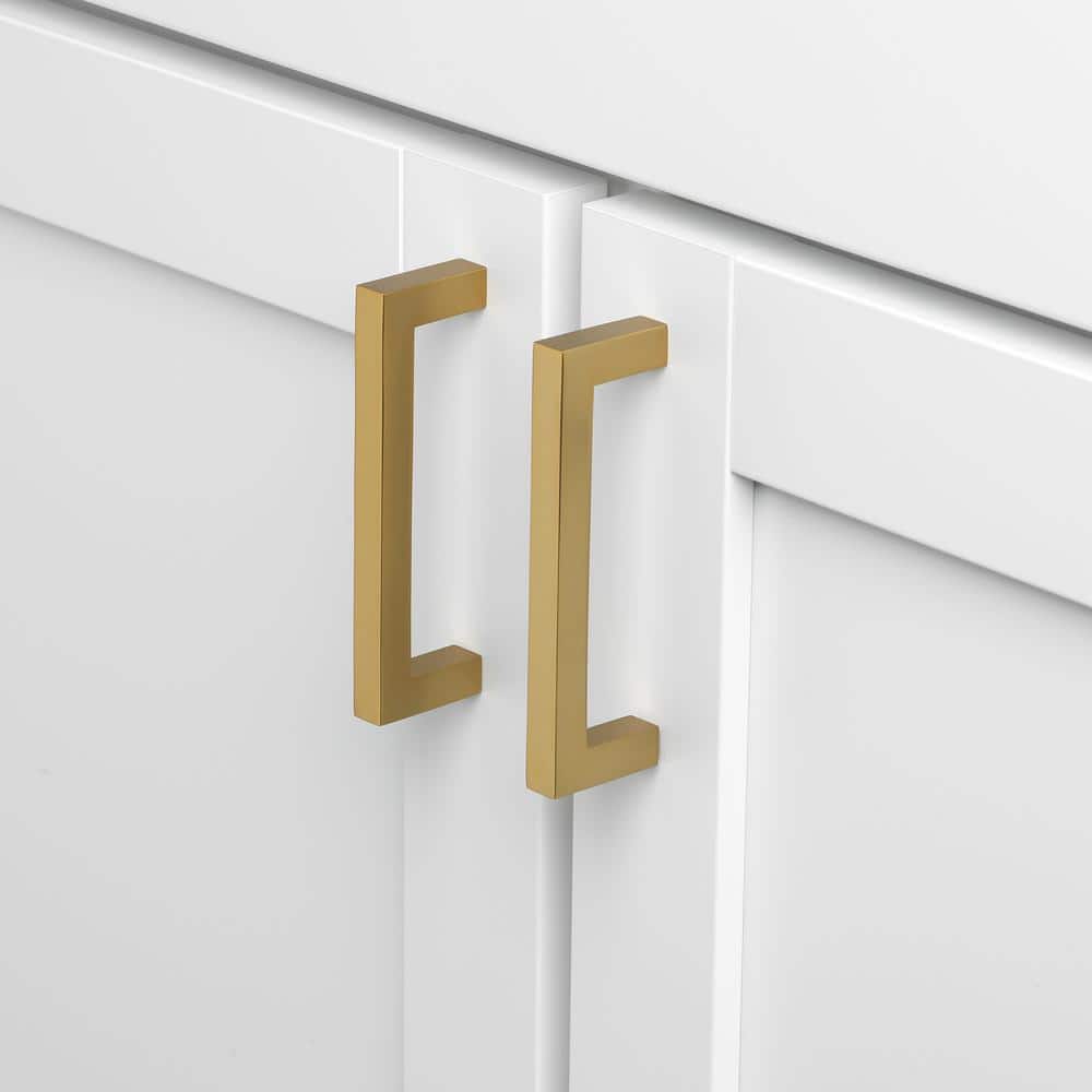 3-3/4 in. Center-to-Center Brass Gold Solid Square Slim Cabinet Bar Pull (10-Pack) - Hercitys