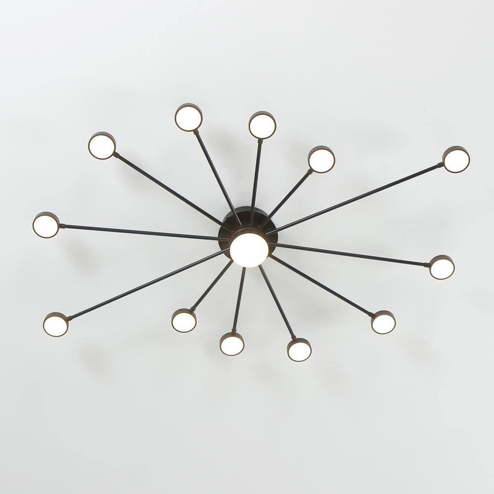 48 in. Sputnik Black Integrated LED Dimmable Flush Mount Ceiling Light for Living Room Loft 3000K Warm Light - Hercitys