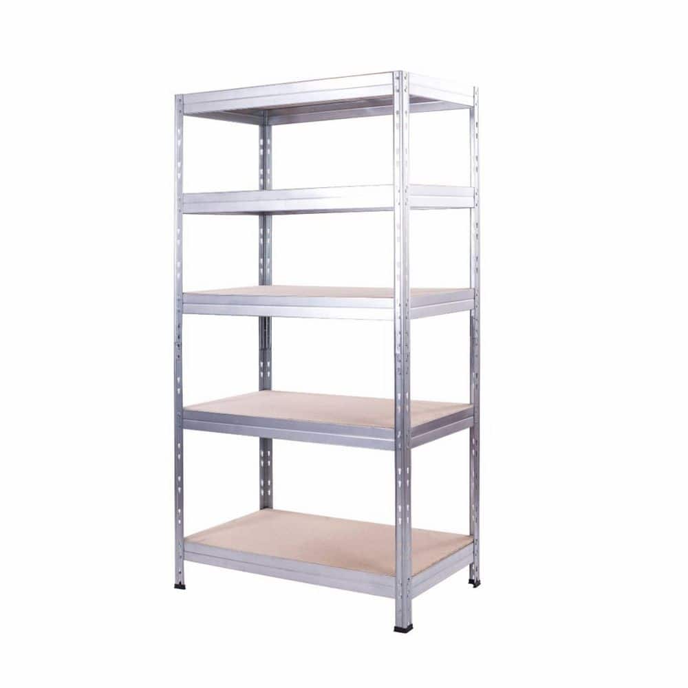 5-Tier Galvanized Steel Garage Storage Shelving Unit in Silver with HDF Racks (35.4 in. W x 71 in. H x 16 in. D) - Hercitys