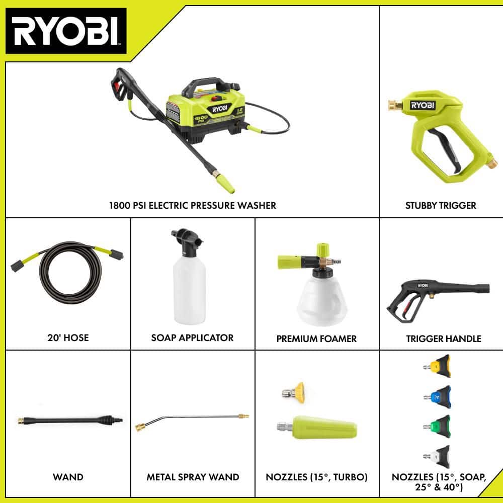 1800 PSI 1.2 GPM Cold Water Corded Electric Pressure Washer with Premium Foam Blaster and Automotive Accessory Kit - Hercitys