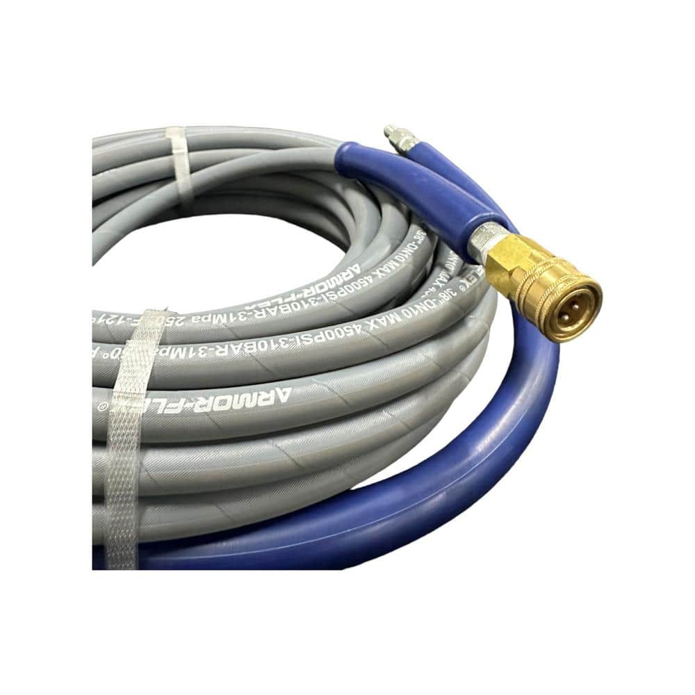 3/8 ft. x 100 ft. Gray Pressure Washer Replacement Hose, Non-Marking with Quick Disconnects - Hercitys