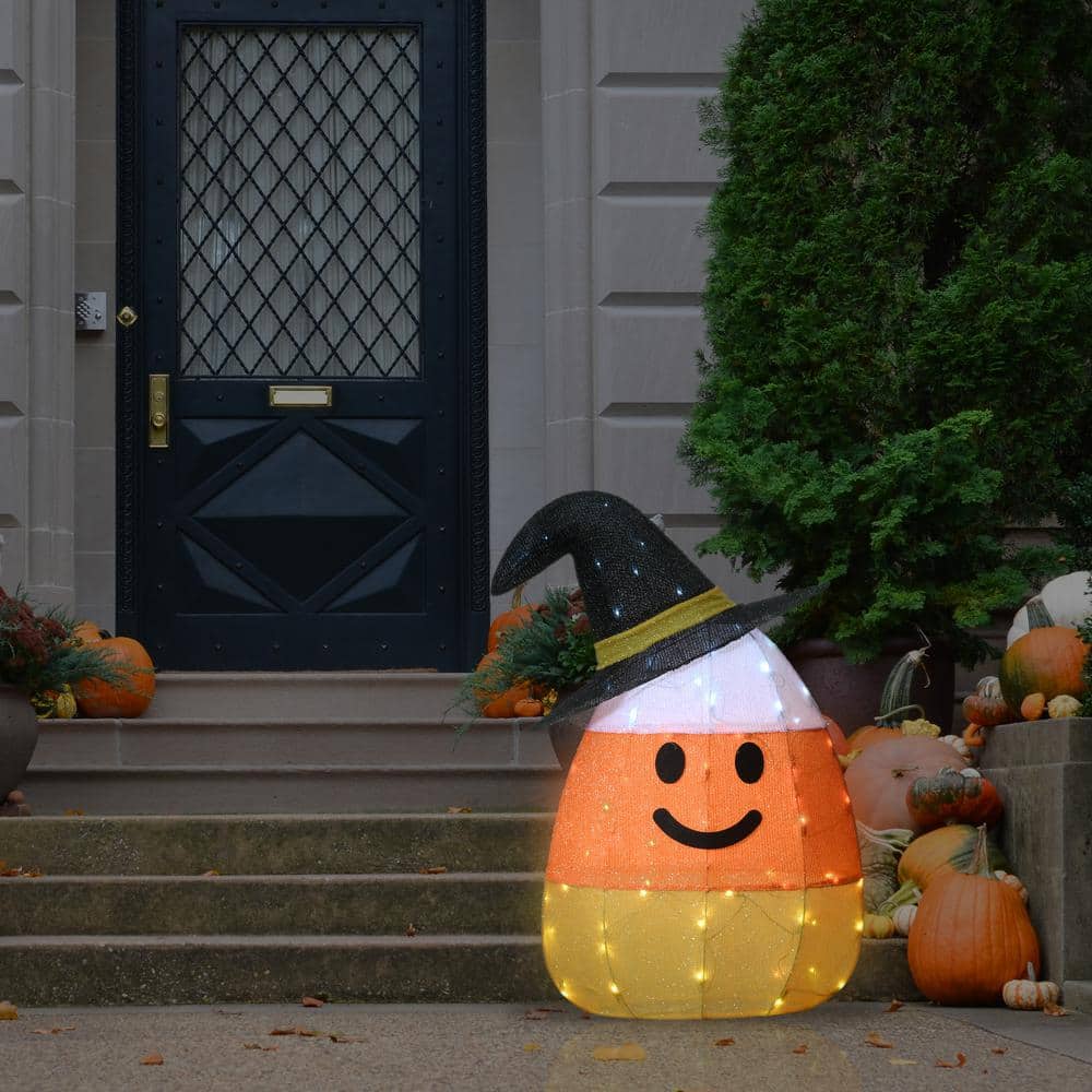 35 in. Pre-Lit Candy Corn Witch with 80 LED Lights - Hercitys