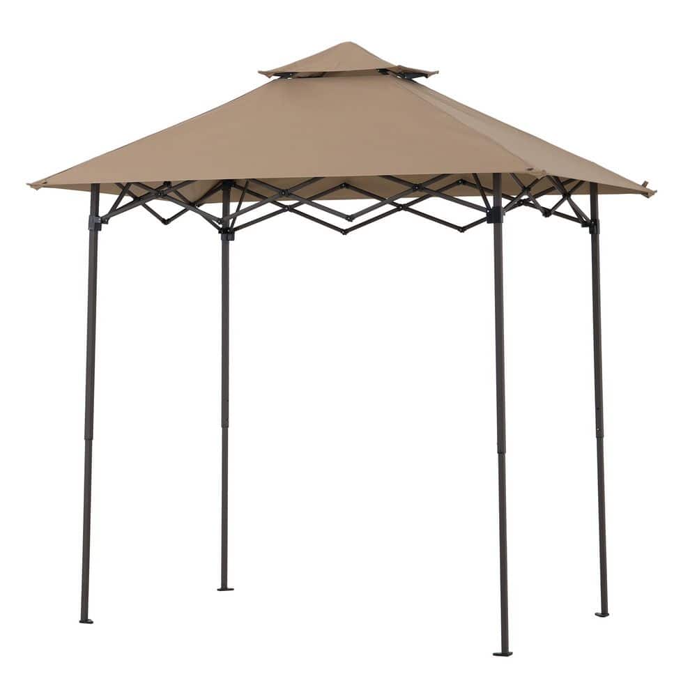 5 ft. x 8 ft. Pop up Grill Gazebo with Magnetic LED Light and Carrying Bag for BBQs, Picnics, Outdoor Events, Brown - Hercitys