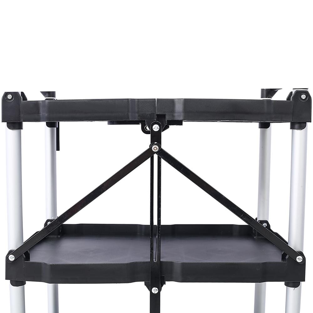 3-Layers Folding Collapsible Plastic Service Cart with Metal Frame, Black - Hercitys