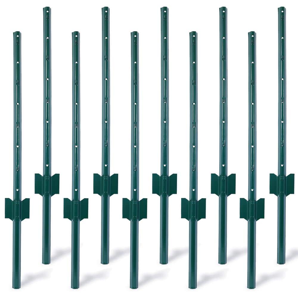 3 ft. Heavy Duty Green Metal U-Channel Steel Fence Posts for Holding Garden Wire Fence, Corner Anchor Posts (10-Pack) - Hercitys