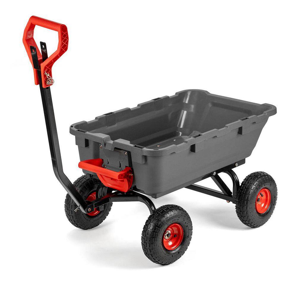3.2 cu. ft. 800 lbs. Capacity Polyethylene Plastic Dumping Garden Cart with 2-in-1 Handle Convertible to Trailer Hitch - Hercitys