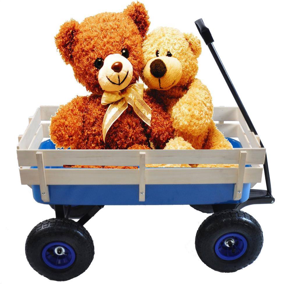 3 cu. ft. Wood and Steel Frame Wagon Heavy-Duty Push Hand Dump Garden Cart with Pneumatic Tires - Hercitys