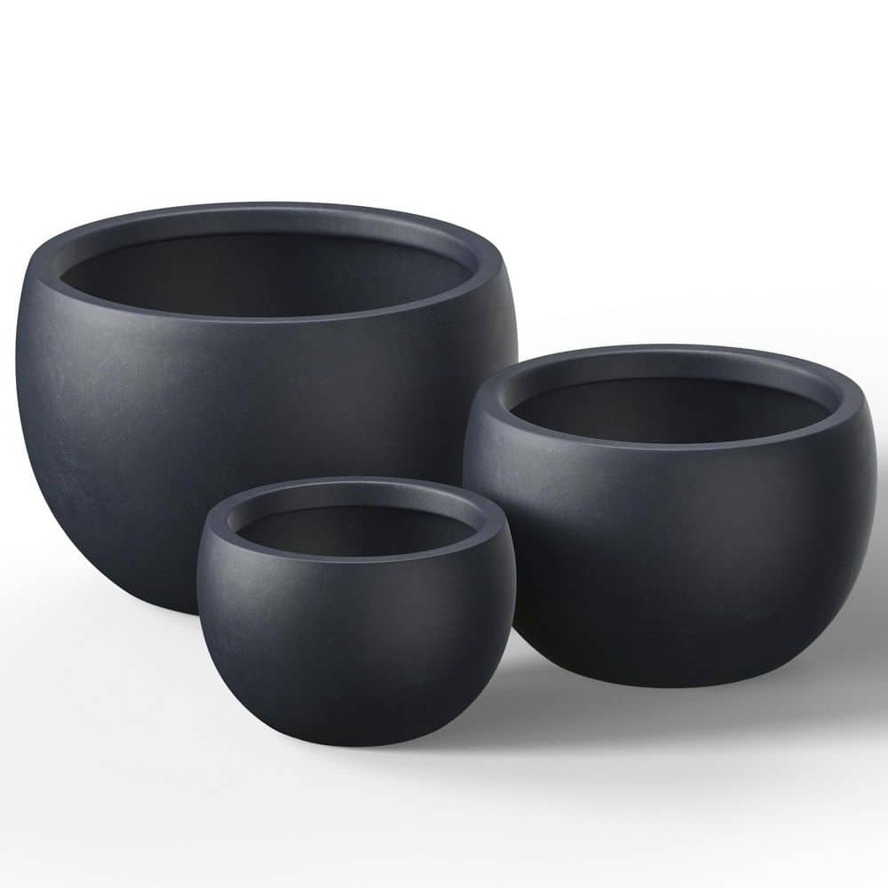 12.5 in. 16 in. 20.5 in. Granite Gray(Enhanced Interior) Concrete Round Planter / Pot with Drainage Holes (3-Pack) - Hercitys