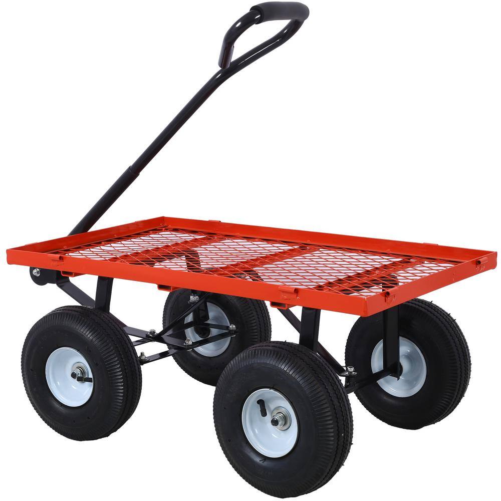 3 cu. ft. 550 lbs. Capacity Steel Utility Garden Cart with Folding Sides, Red - Hercitys