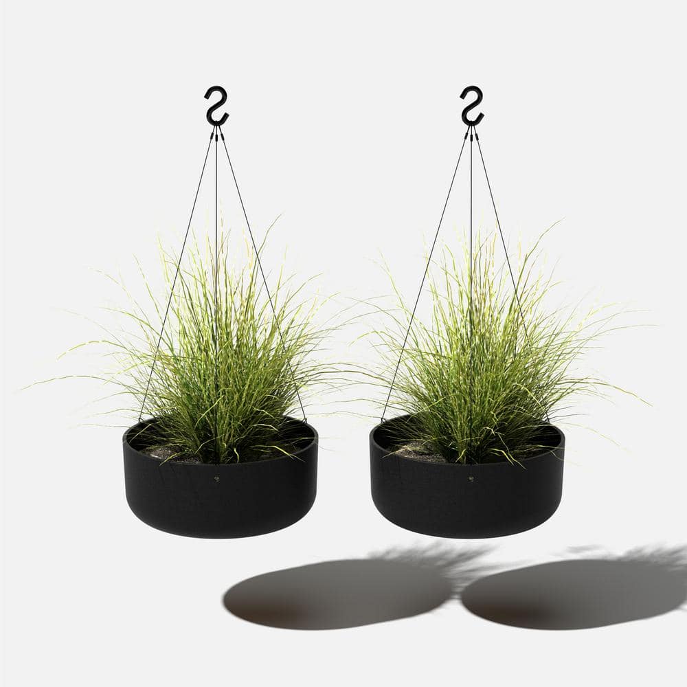 14 in. Round Black Plastic Planter Hanging Kona Bowl (2-Pack) - Hercitys