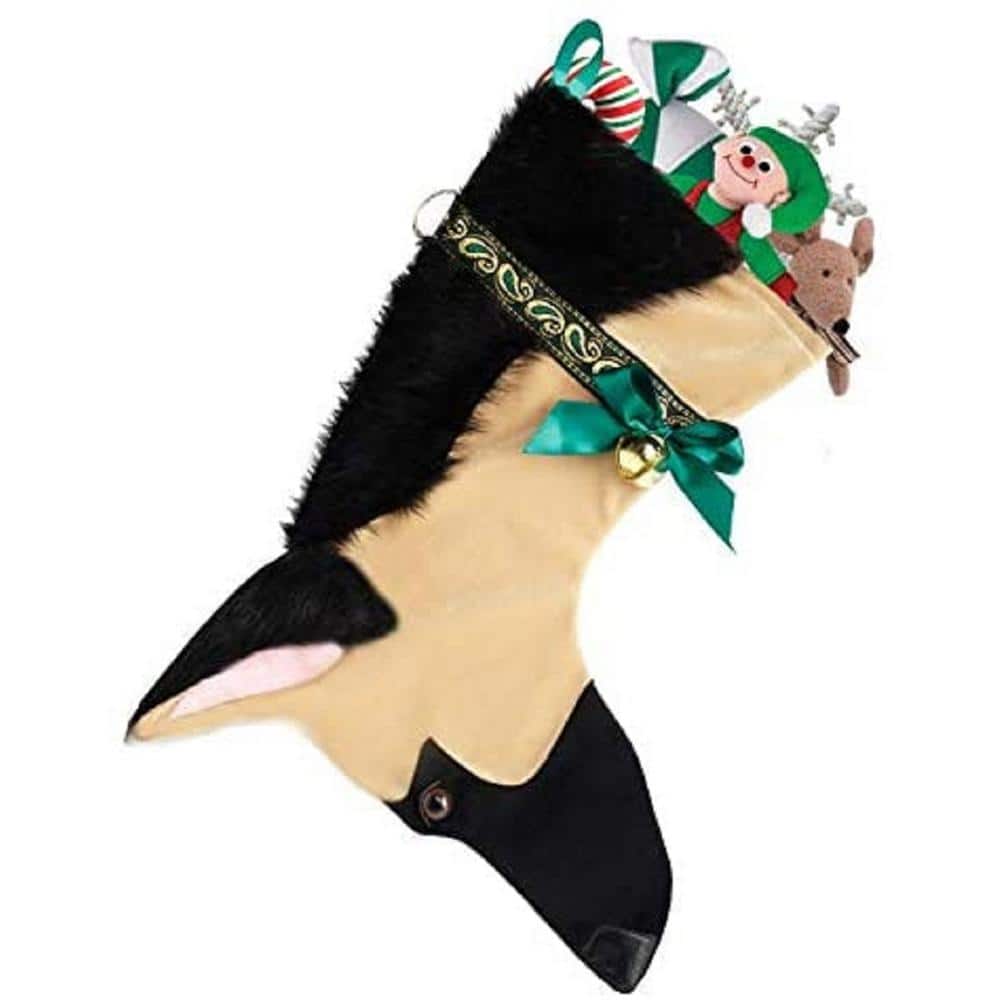 22 in. German Shepherd Dog Faux Fur Christmas Stocking - Hercitys