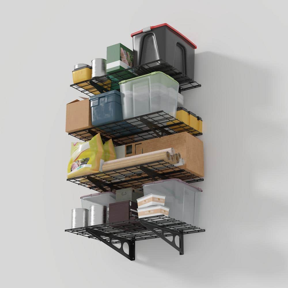 36 in. W x 24 in. D Steel Garage Wall Shelf in Black (4-Pack) - Hercitys