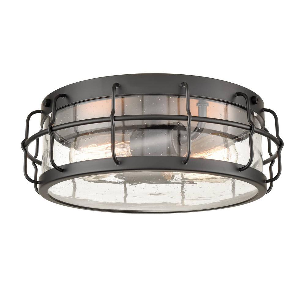 15.75 in. 2-Light Black Flush Mount with Clear Glass Shade and No Light Bulb Type Included (1-Pack) - Hercitys