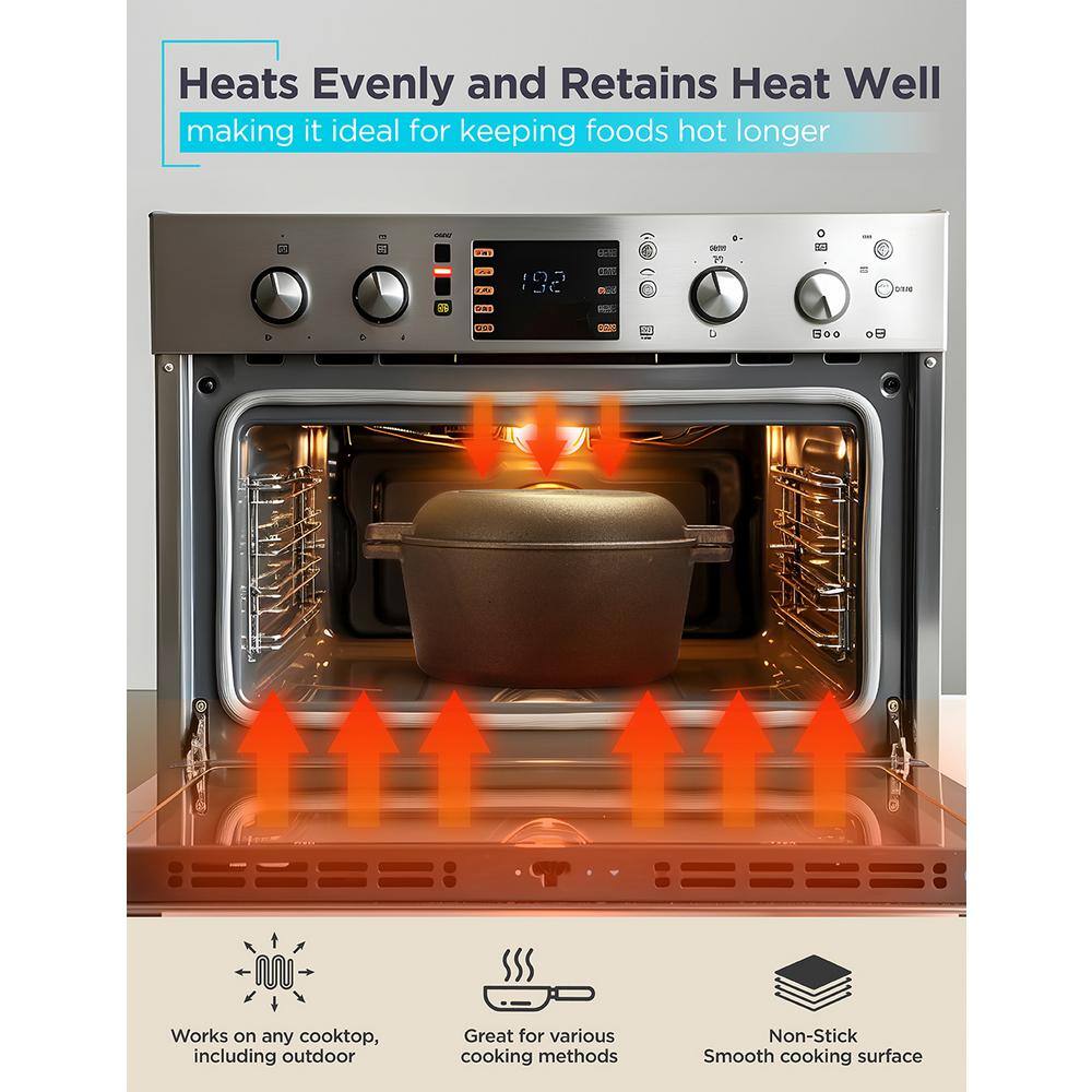 5-qt. Cast Iron Dutch Oven with 10.25-Inch Skillet Lid, Pre-Seasoned Cast Iron Cookware - Hercitys