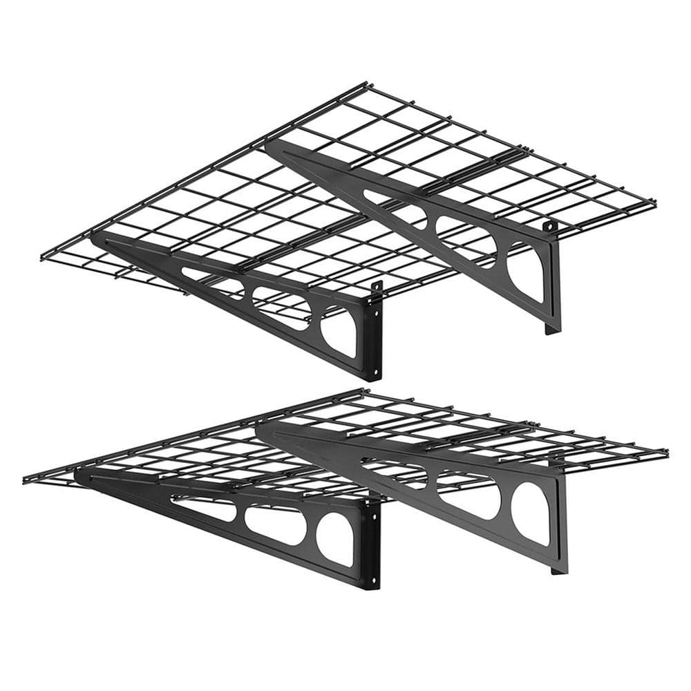 24 in. x 48 in. Steel Garage Wall Shelf with Brackets in Black - Hercitys