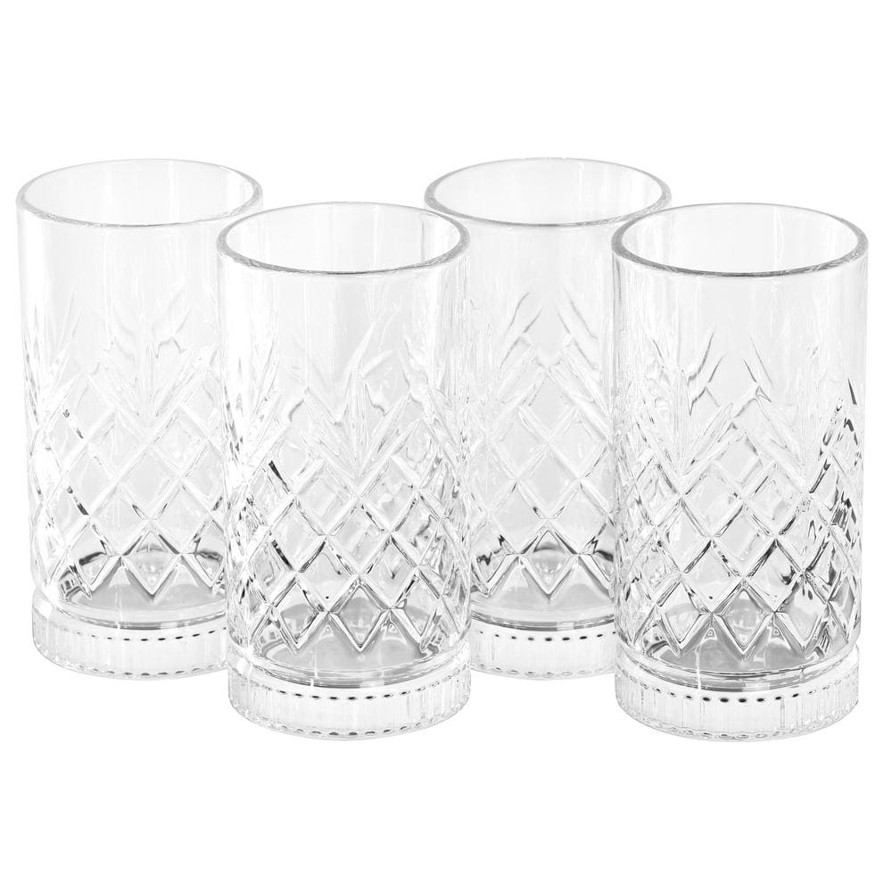 4 Piece 16 Ounce Diamond Embossed Glass Tumbler Set - Hercitys