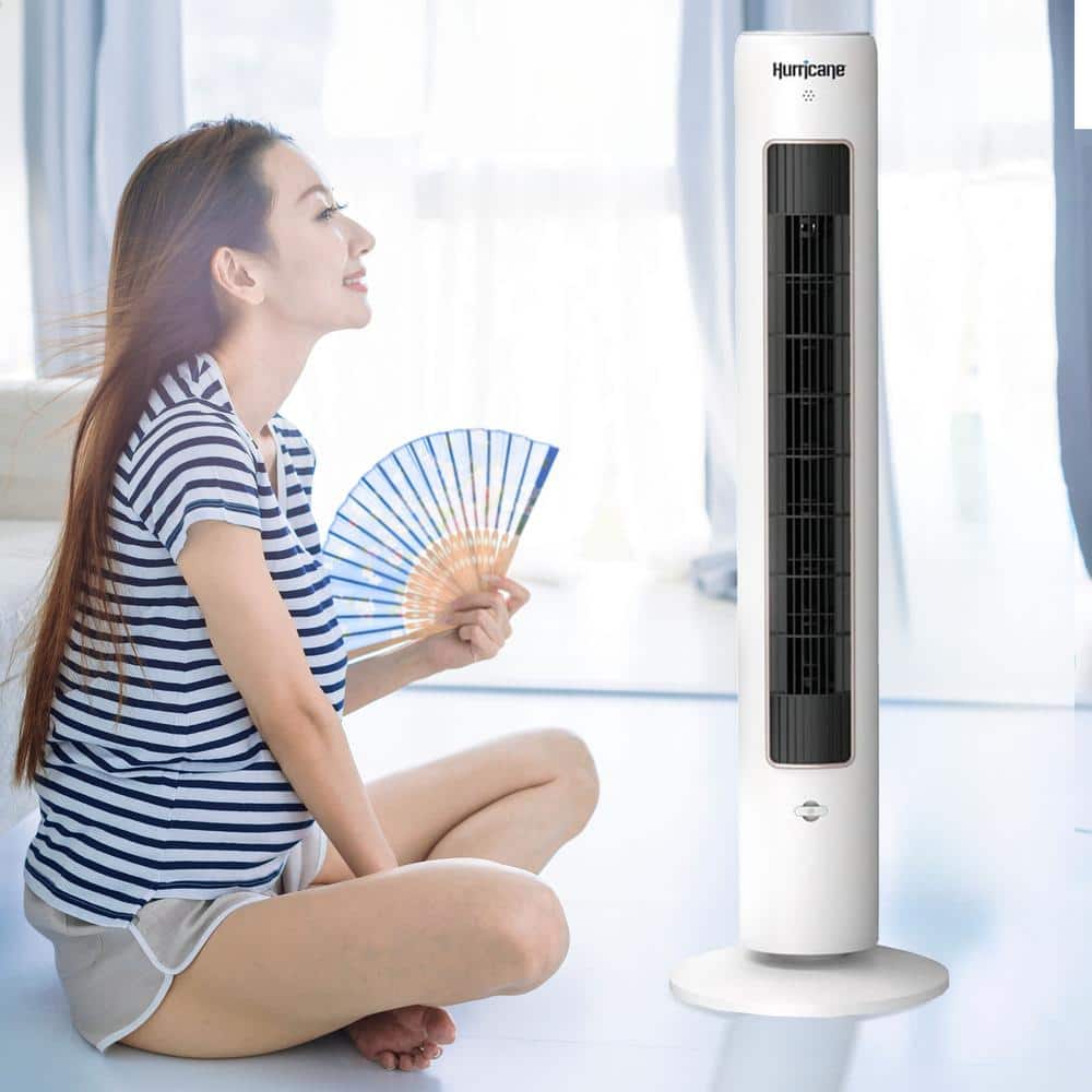 40 in. 3-Speed Triple Action Air Enhancing Tower Fan in White and Aromatherapy Diffuser with Remote Control - Hercitys