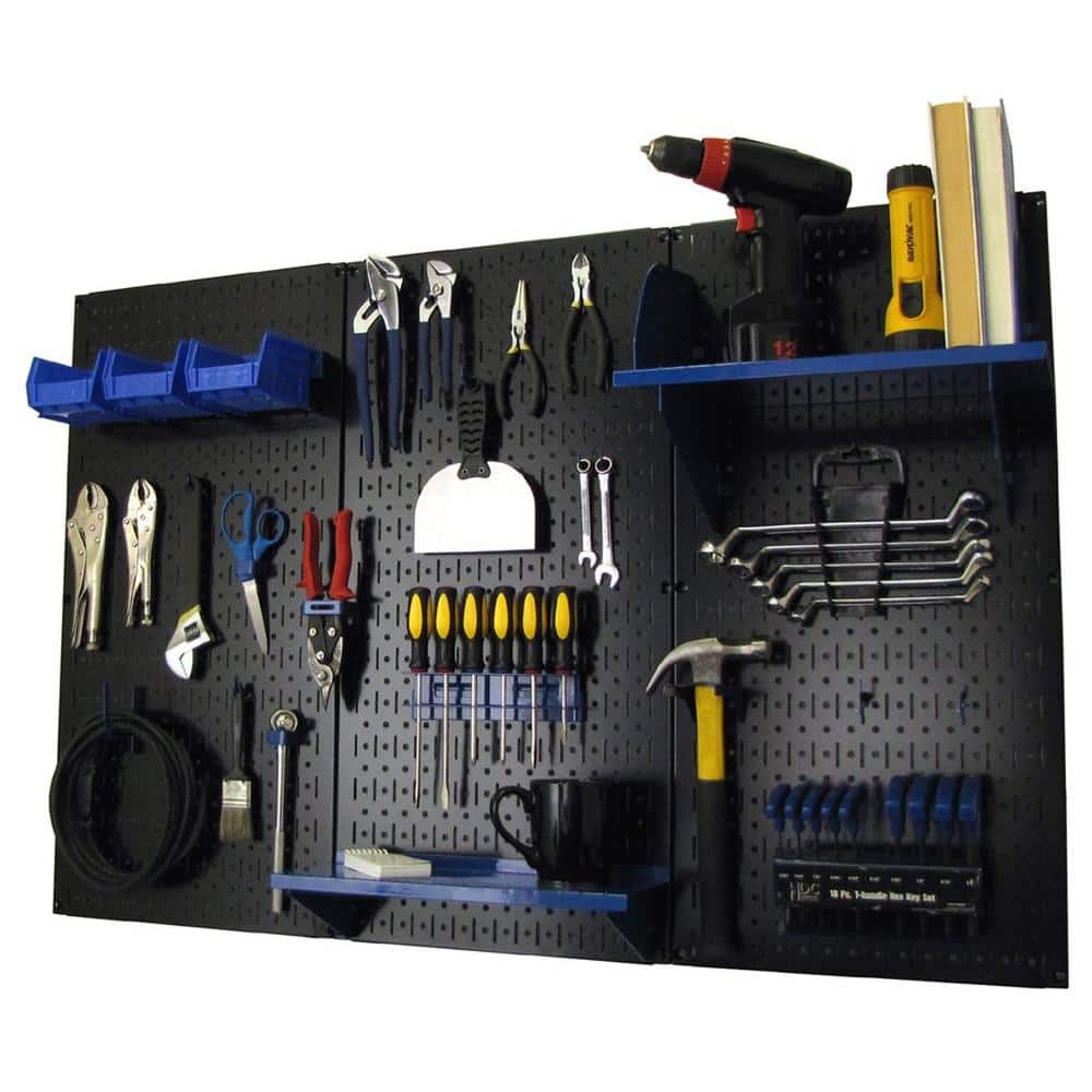 32 in. x 48 in. Metal Pegboard Standard Tool Storage Kit with Black Pegboard and Blue Peg Accessories - Hercitys