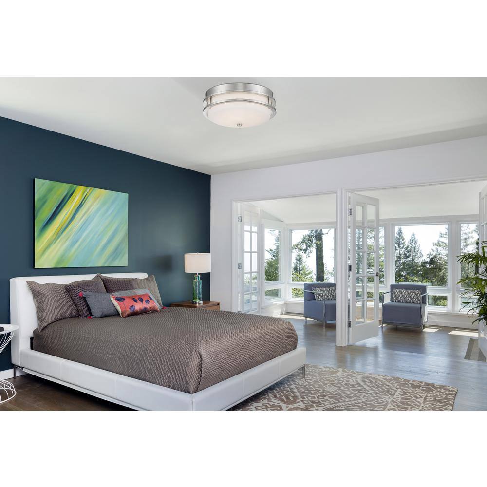 13.75 in. 1-Light Brushed Nickel LED Flush Mount - Hercitys