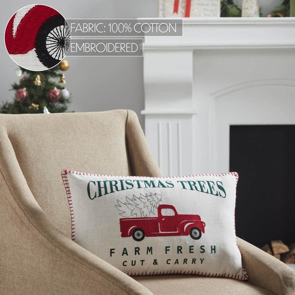 14 in. x 22 in. Farm Fresh Red Truck Christmas Throw Pillow - Hercitys