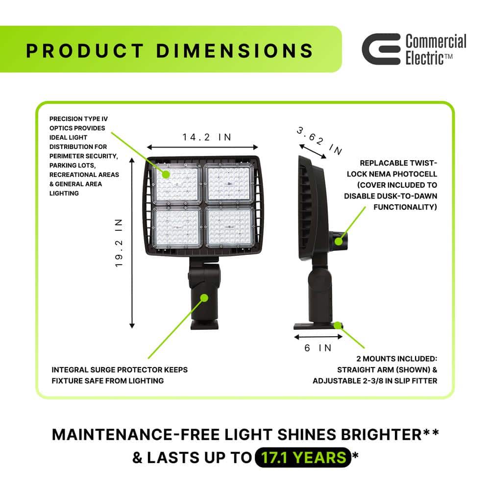 1300W Equivalent Integrated LED Commercial Bronze Dusk to Dawn Area Light, 21,000 Lumens, 4000K - Hercitys