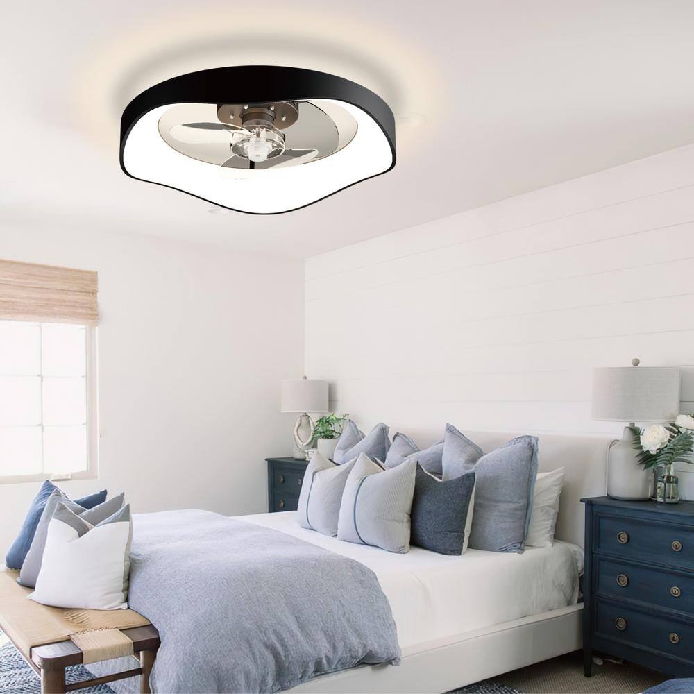 13.39 in. Black Simple Luxury Modern Style LED Recessed Ceiling Fan Light - Hercitys