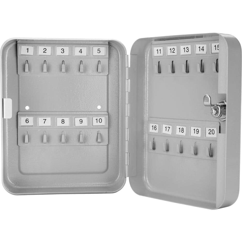 20-Position Steel Key Lock Box Safe with Key Lock, Gray - Hercitys
