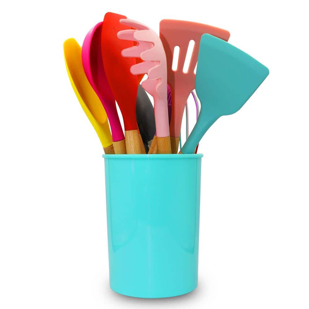 12 Piece Multicolor Silicone Spatula Set with Wooden Handles – Non-Stick Silicone Utensils for Cooking - Hercitys