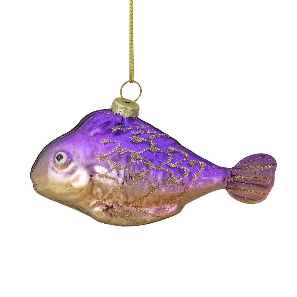 4 in. Purple and Gold Glass Fish Christmas Ornament - Hercitys