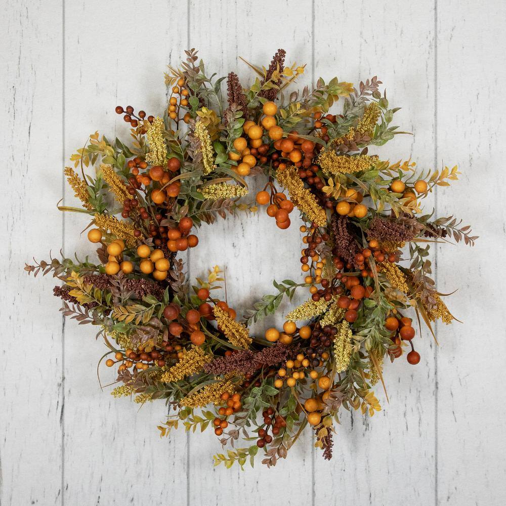 24 in. Unlit Real Touch️ Mixed Foliage and Berries Artificial Fall Harvest Wreath - Hercitys