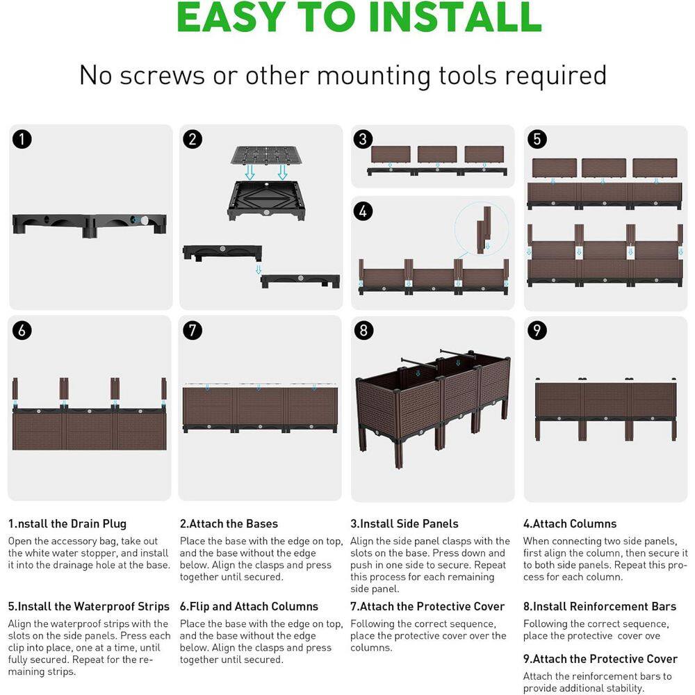 47 in. L x 15 in. W x 19 in. H Raised Garden Bed with Drain Outlet, Brown Polypropylene Planter Box - Hercitys
