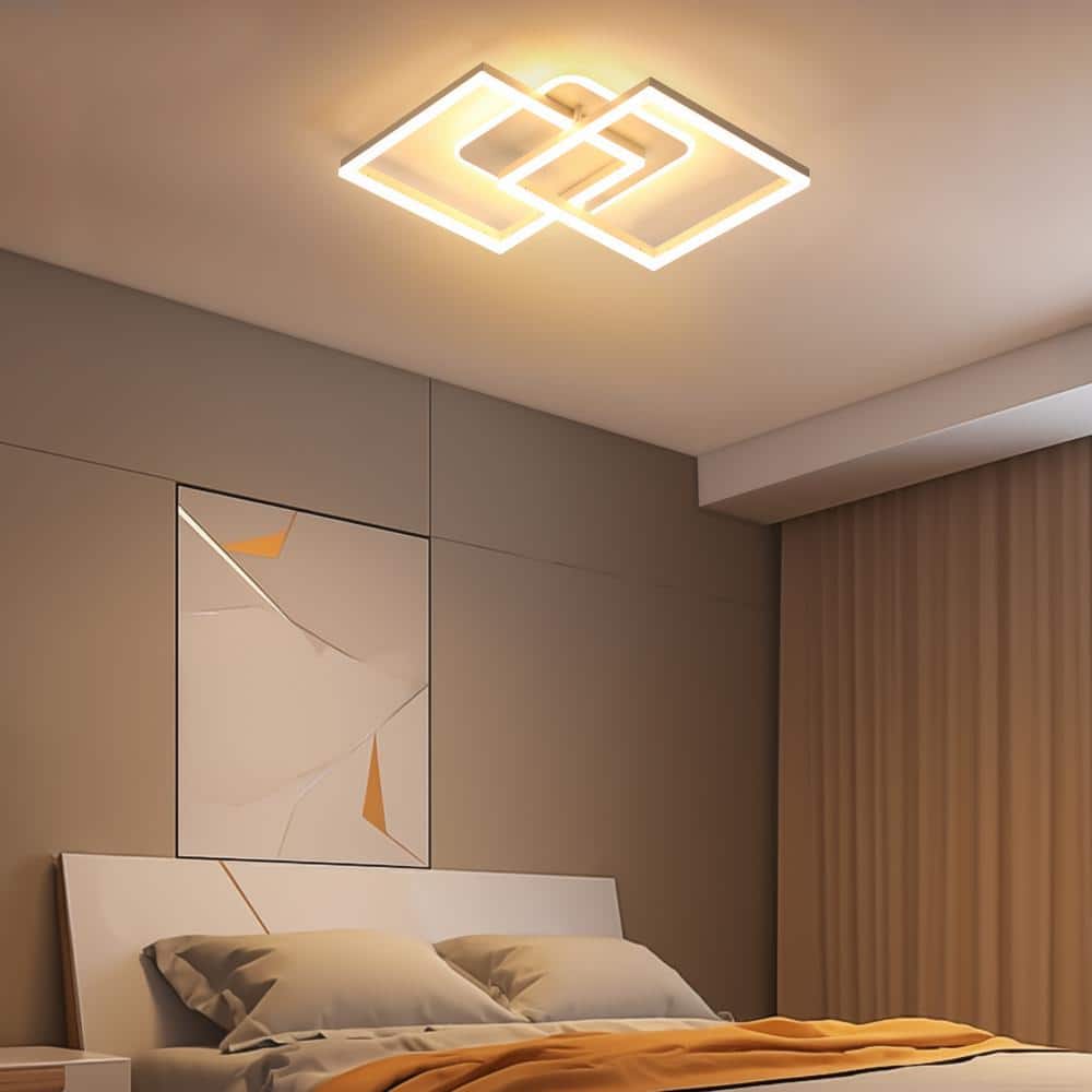 25 in. Modern White Integrated LED Square Dimmable Aluminum Frame Semi-Flush Mount Ceiling Light with Remote Control - Hercitys