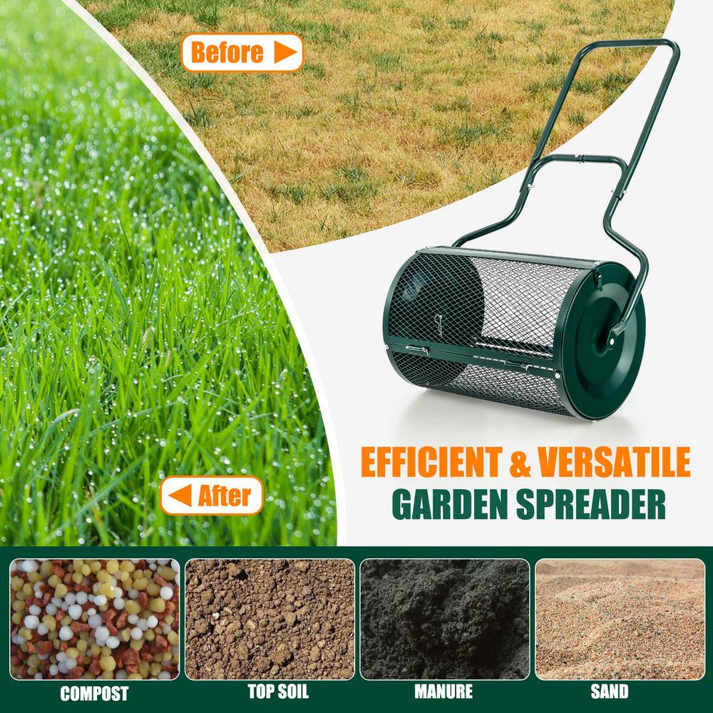 24 in. 2.7 cu. ft. Capacity Handheld Metal Mesh Peat Moss Spreader with Upgrade Side Latches and U-Shape Handle in Green - Hercitys