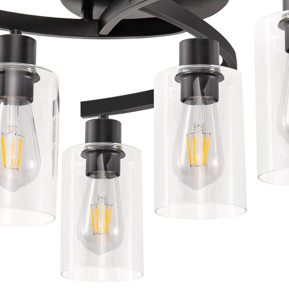 20.5 in. Black Semi-Flush Mount, 6-Light Industrial Ceiling Light, Hallway Light Fixtures with Clear Glass Shades - Hercitys