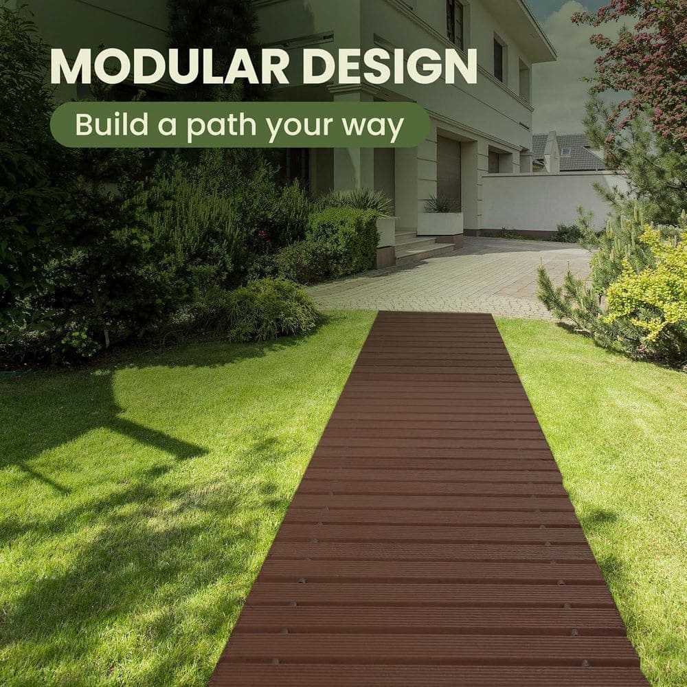 11.5 ft. Roll-Out Wooden Garden Pathway, Weather-Resistant and Non-Slip Patio Path, Brown - Hercitys