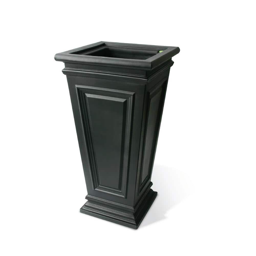 27 in. H x 14 in. W Black Covington Plastic Self-Watering Planter with Tall Square Taper - Hercitys