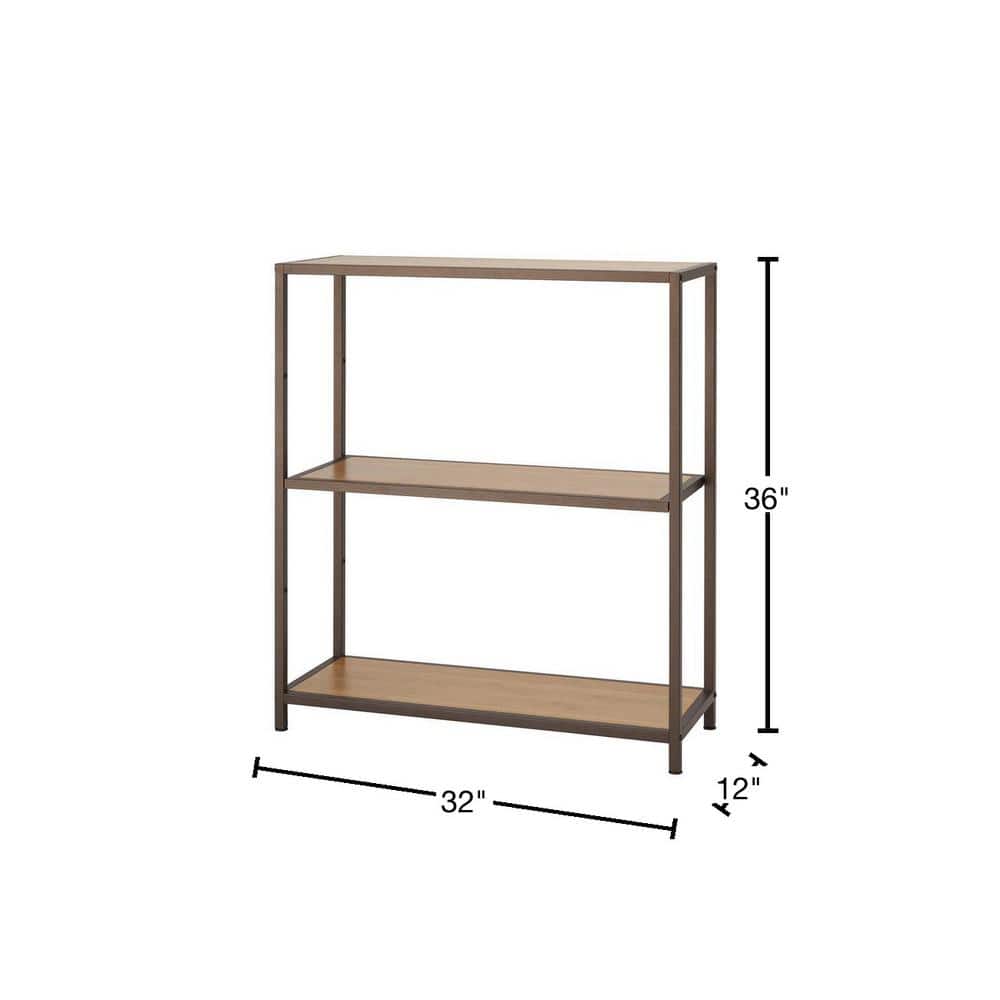 32 in. W x 12 in. D 3-Tier Bronze Anthracite Bamboo Decorative Shelf - Hercitys