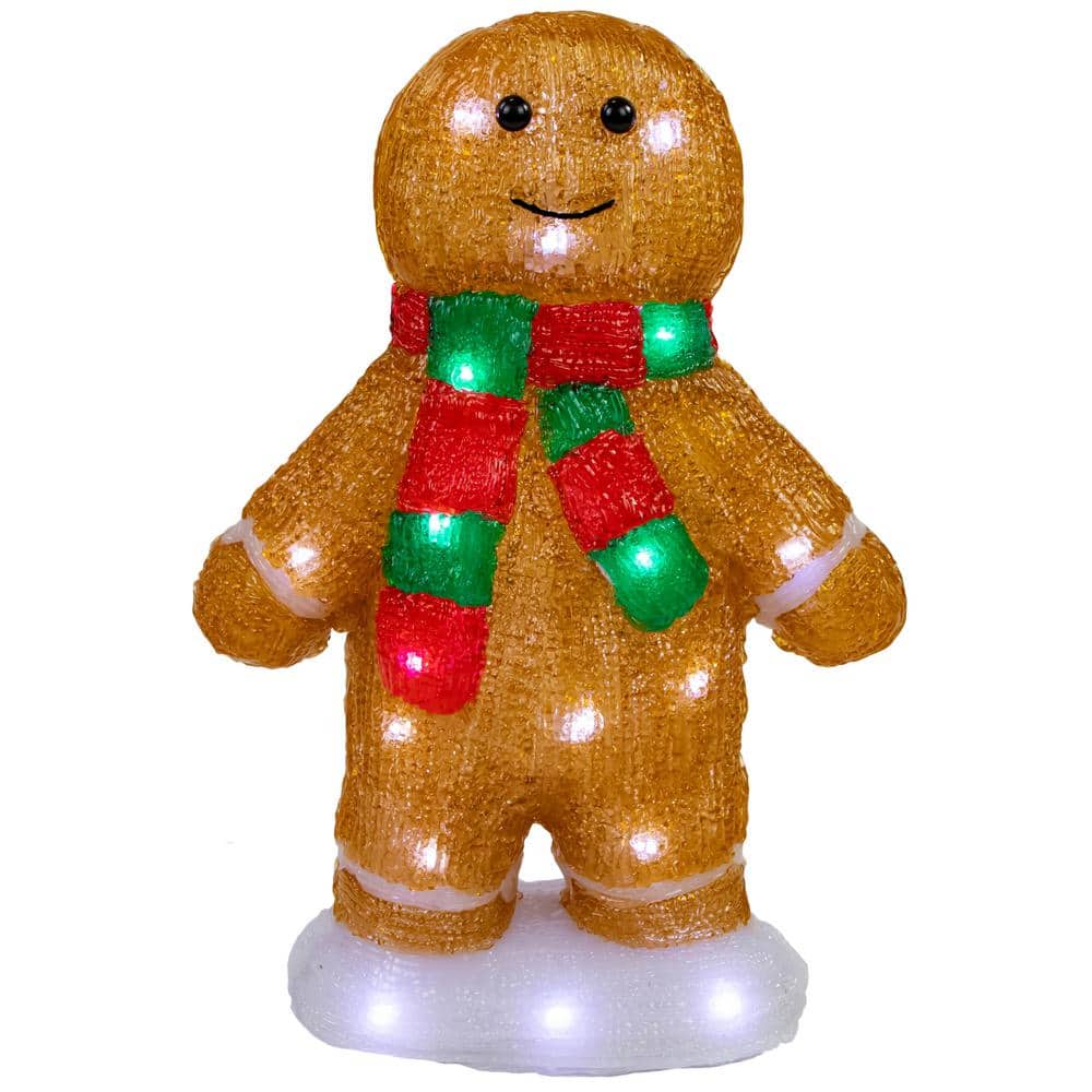 14 in. LED Lighted Acrylic Gingerbread Man with Scarf Outdoor Christmas Decoration - Hercitys
