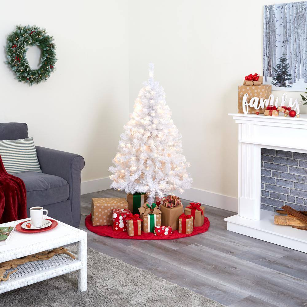 5 ft. Pre-Lit White Artificial Christmas Tree with 150 Clear LED Lights - Hercitys