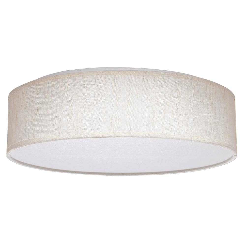 15 in. Beige Contemporary Integrated LED Flush Mount with Fabric Shade and White Acrylic Diffuser - Hercitys