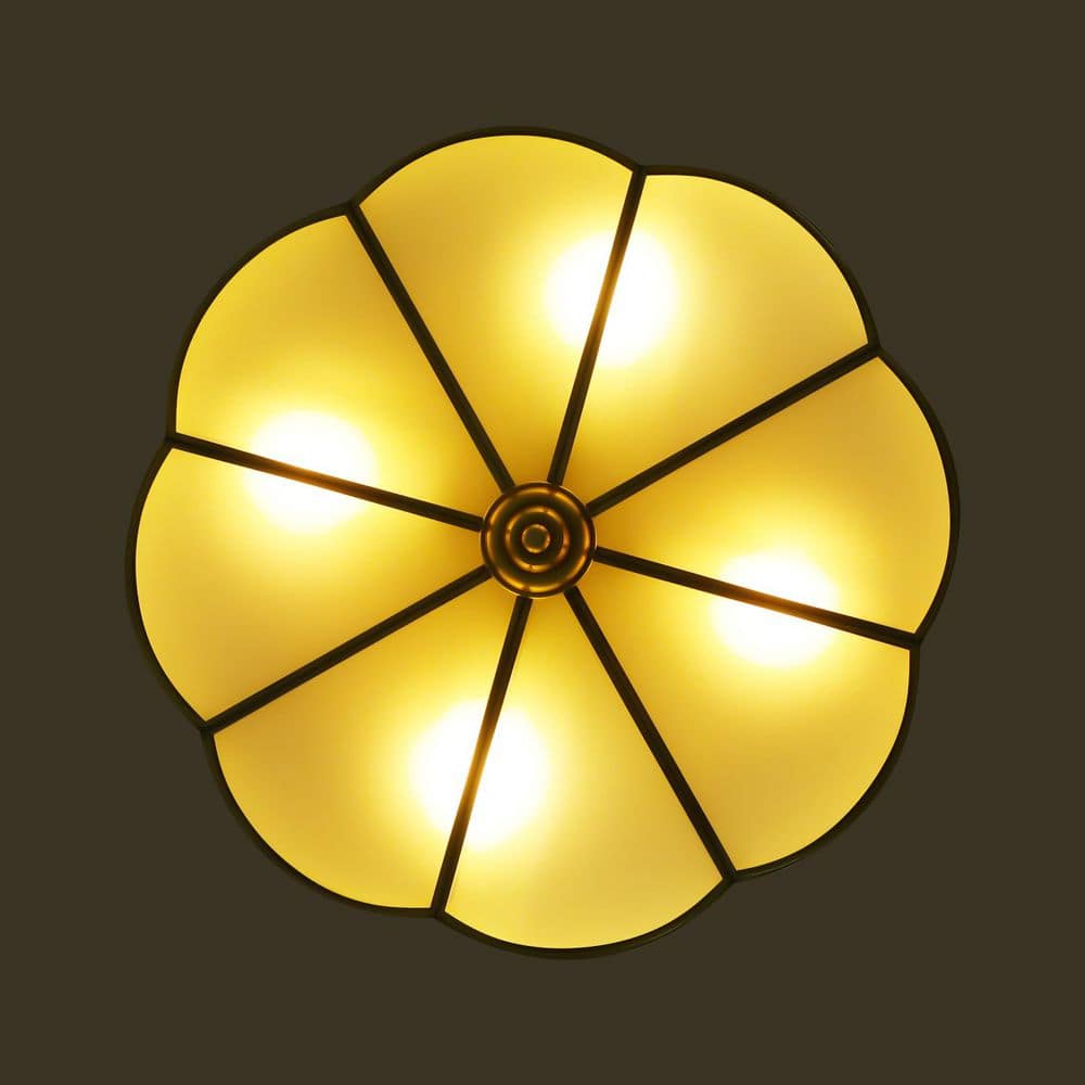 18 in. 4-Light Classical Style Gold Semi-Flush Mount Ceiling Light with Glass Lampshade - Hercitys