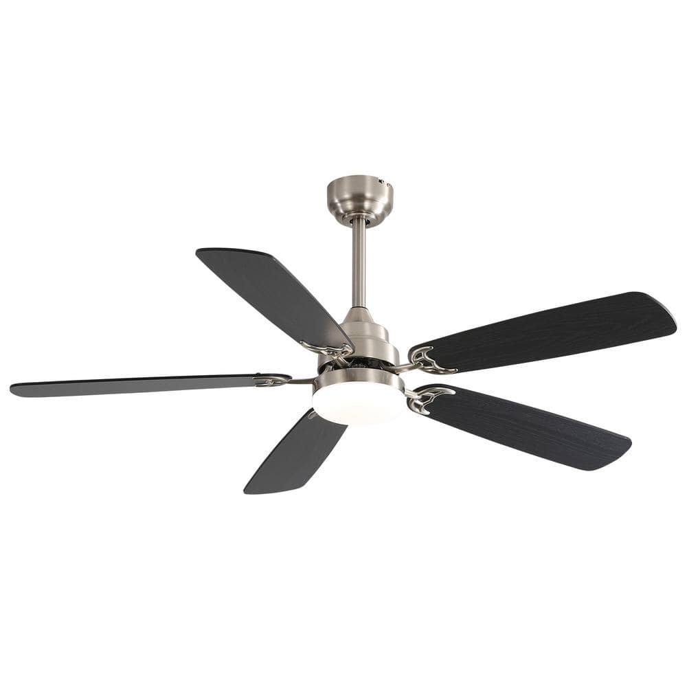 52 in. Indoor Nickel Modern 5 Blades Ceiling Fan with White Integrated LED with Remote Included and DC Motor - Hercitys