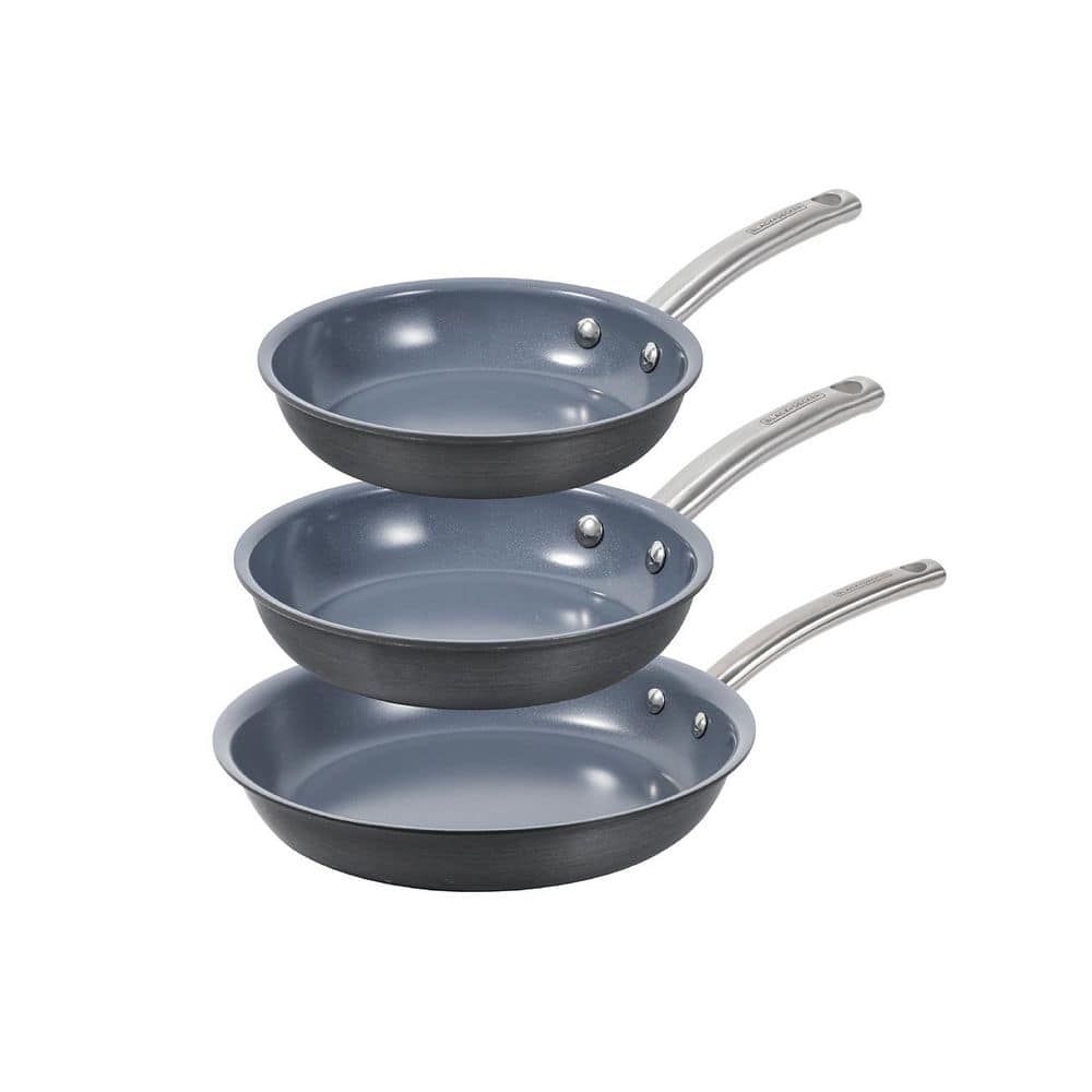3-Piece Ceramic Hard Anodized Aluminum Skillet Set, Cookware Set, Gray - Hercitys