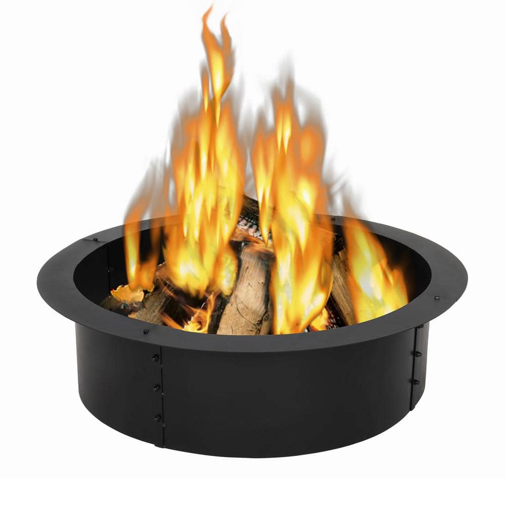 36 in. W x 10 in. H Round Steel Wood Black Fire Pit - Hercitys