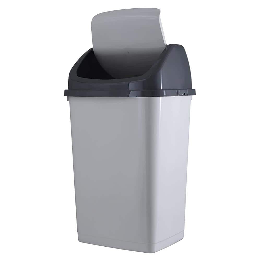 13 Gal. White Smoke Plastic Swing Top Trash Can - Hercitys
